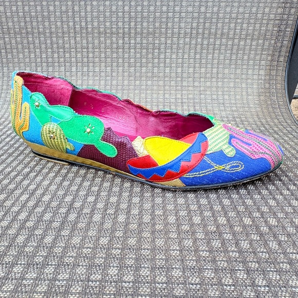 Vtg 80’s Beverly Feldman Women’s 8.5 Leather Wedge Flats Southwest Cowboy Desert - Picture 2 of 11